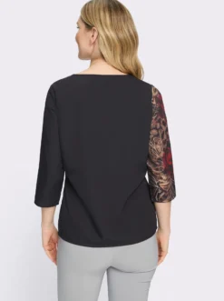 Druckbluse mit Leo- und Blüten-Print