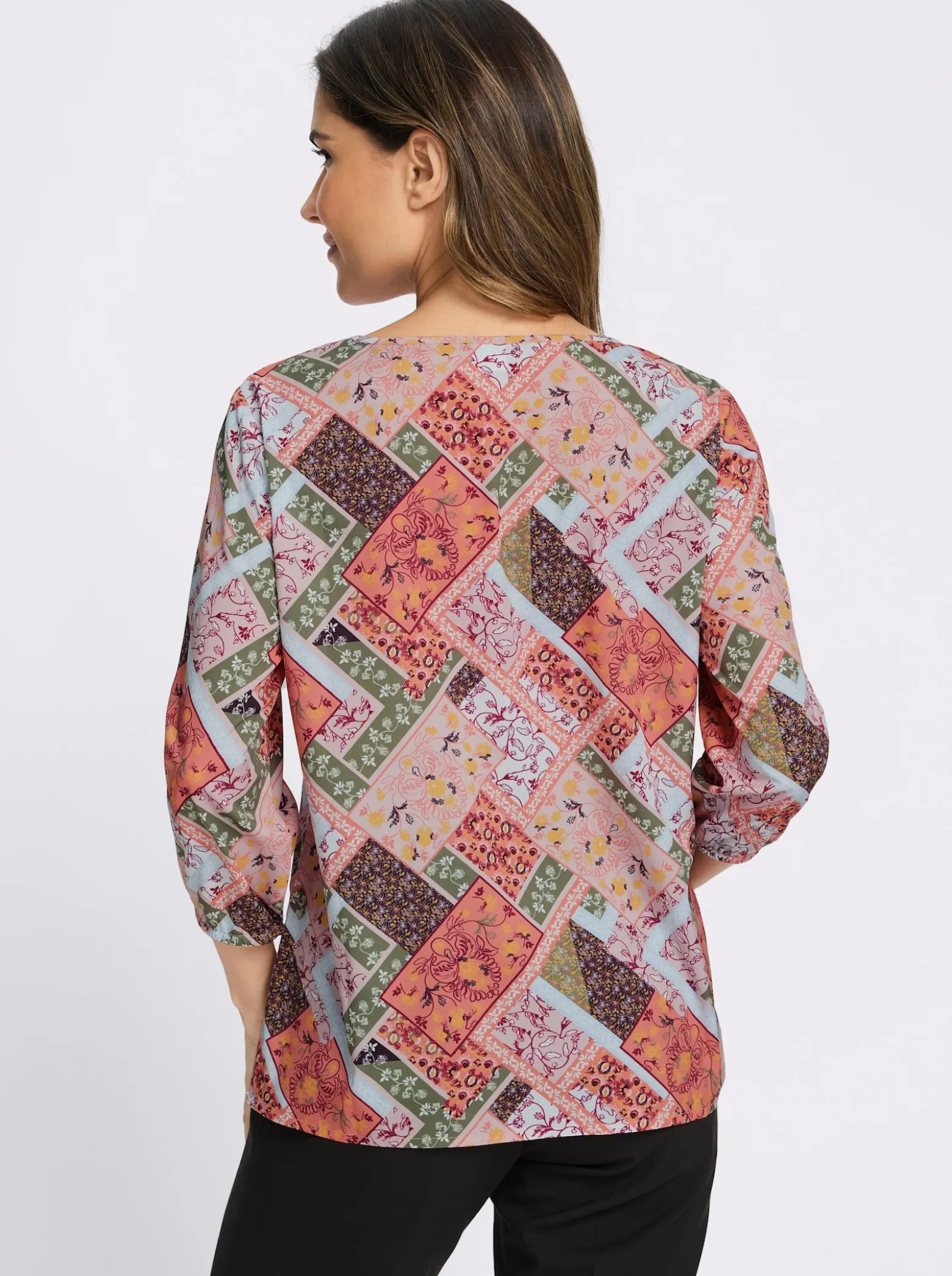 Druckbluse mit Patchwork-Muster
