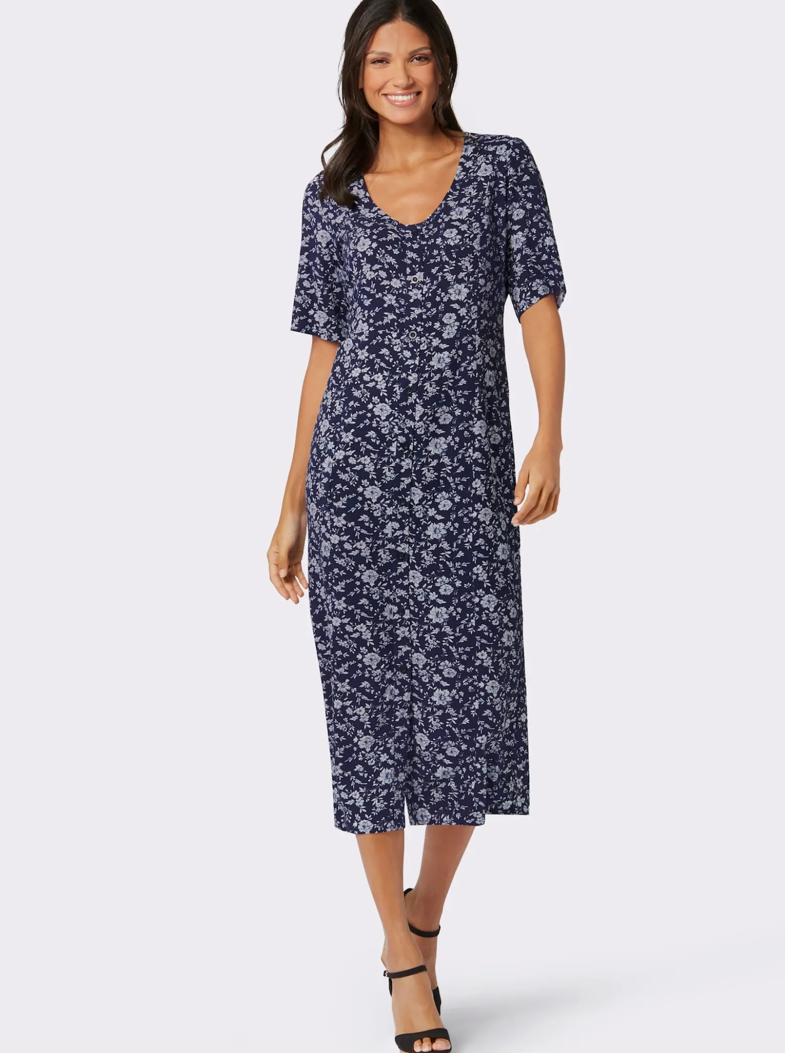 Druckkleid mit durchgehender Knopfleiste