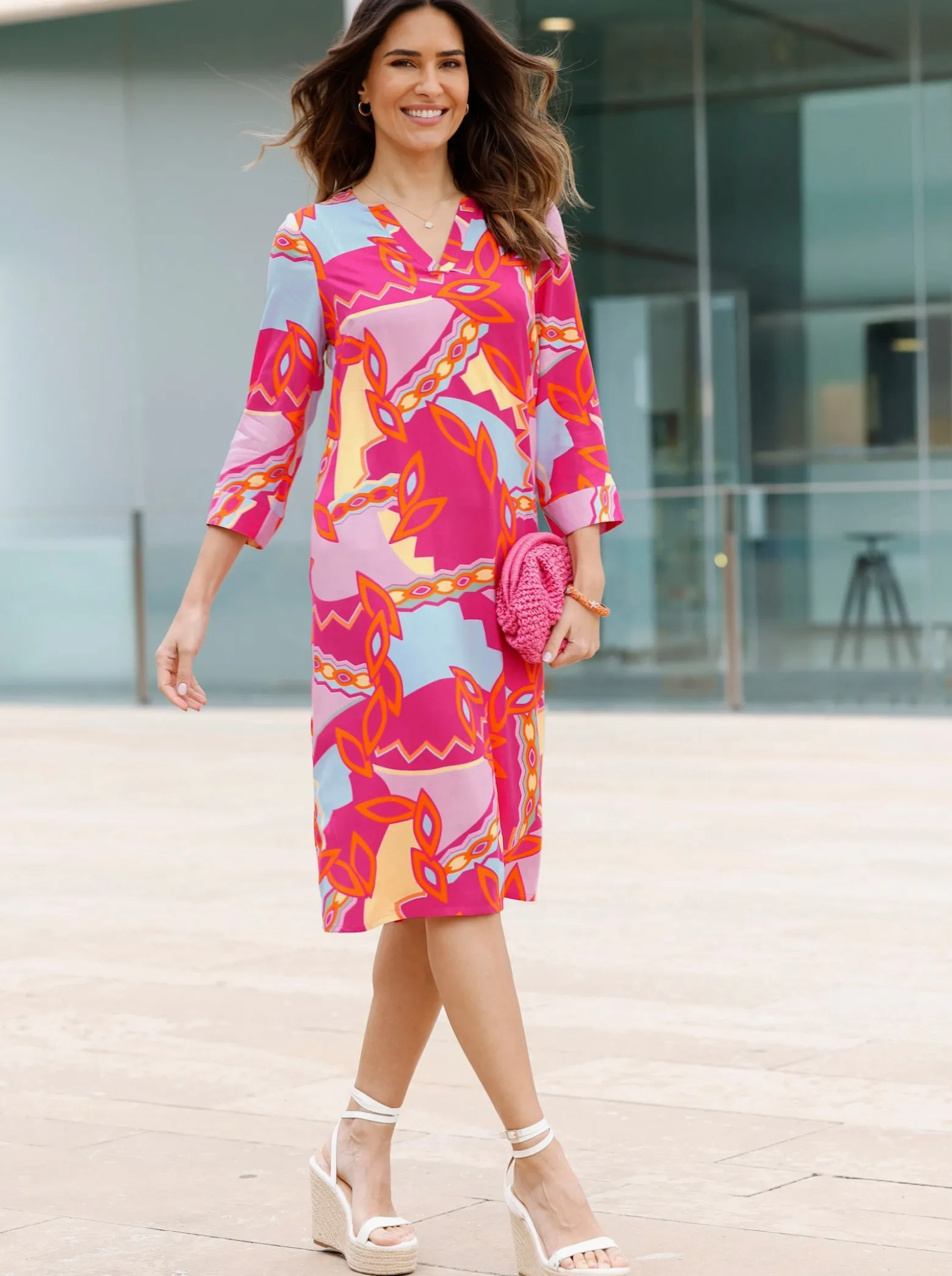 Druckkleid mit 3/4-Ärmel