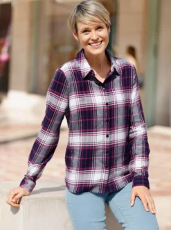 Flanellbluse mit krempelbaren Ärmeln