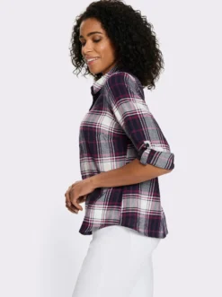 Flanellbluse mit krempelbaren Ärmeln