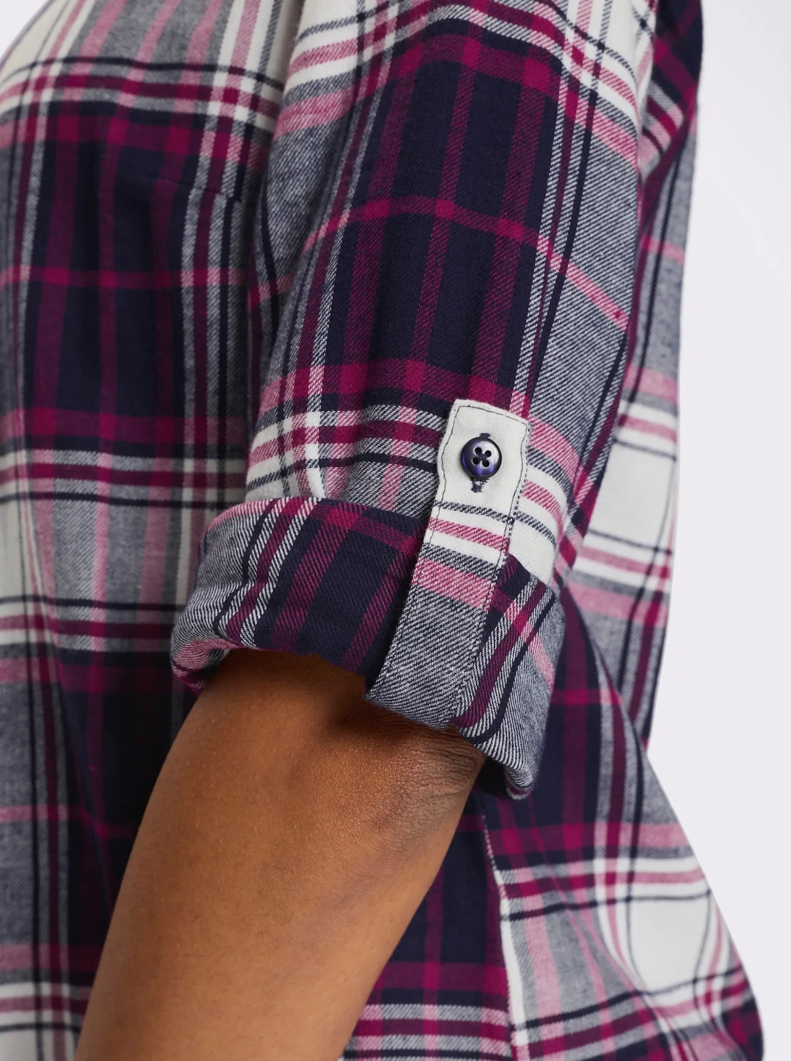 Flanellbluse mit krempelbaren Ärmeln