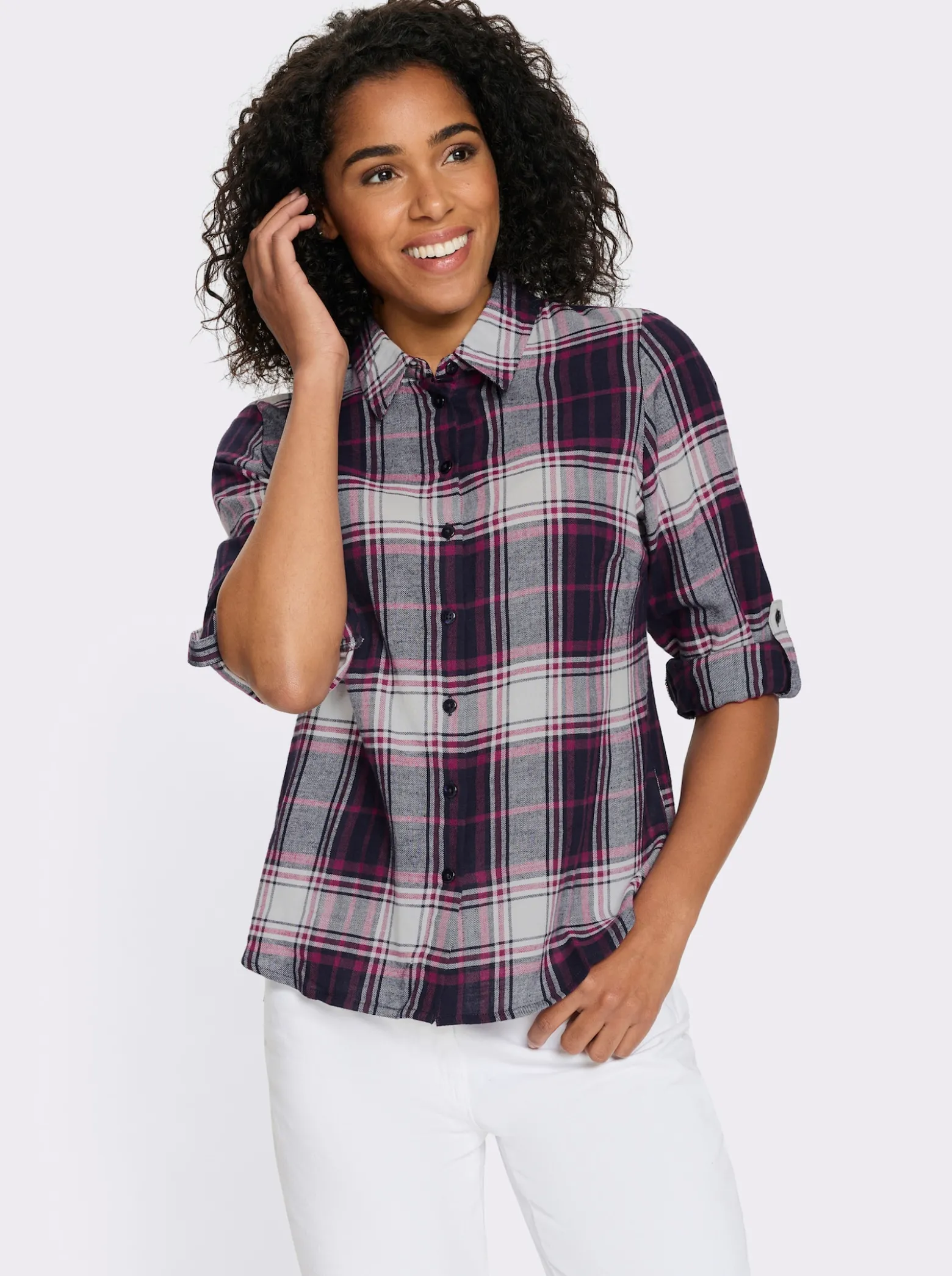 Flanellbluse mit krempelbaren Ärmeln