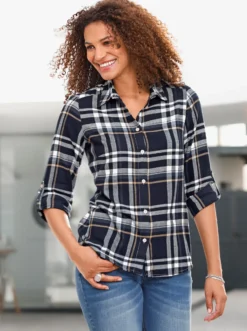 Flanellbluse mit krempelbaren Ärmeln