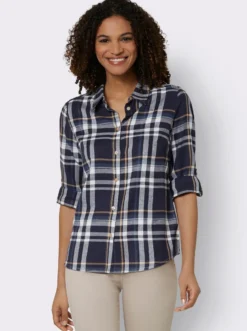 Flanellbluse mit krempelbaren Ärmeln