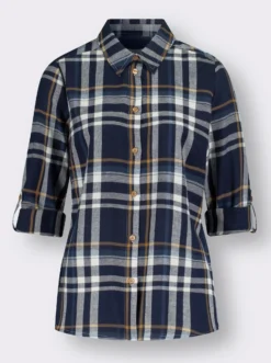 Flanellbluse mit krempelbaren Ärmeln