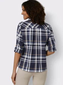 Flanellbluse mit krempelbaren Ärmeln