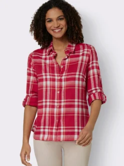 Flanellbluse mit krempelbaren Ärmeln