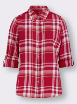 Flanellbluse mit krempelbaren Ärmeln