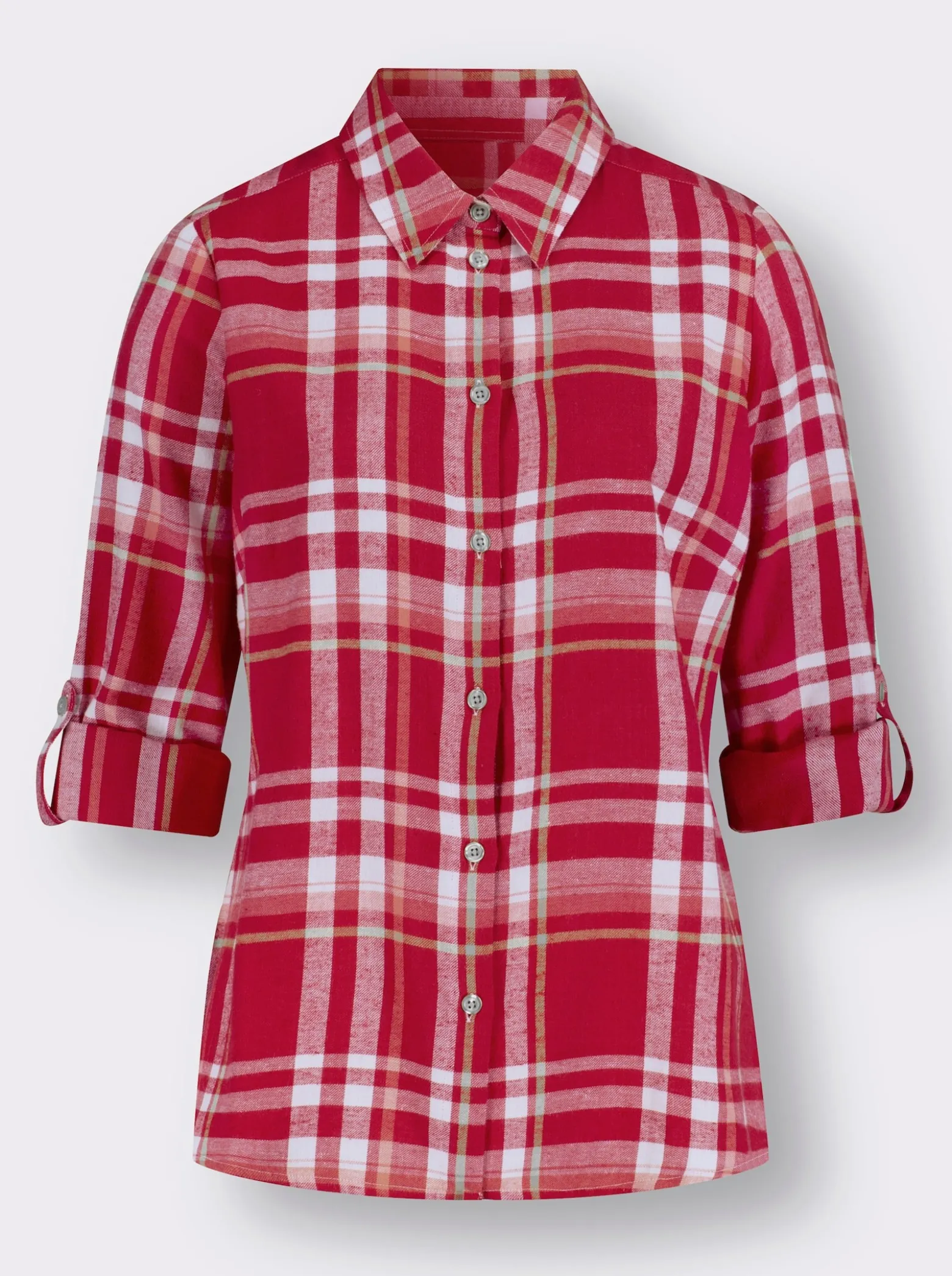 Flanellbluse mit krempelbaren Ärmeln