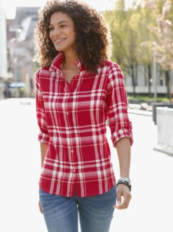 Flanellbluse mit krempelbaren Ärmeln