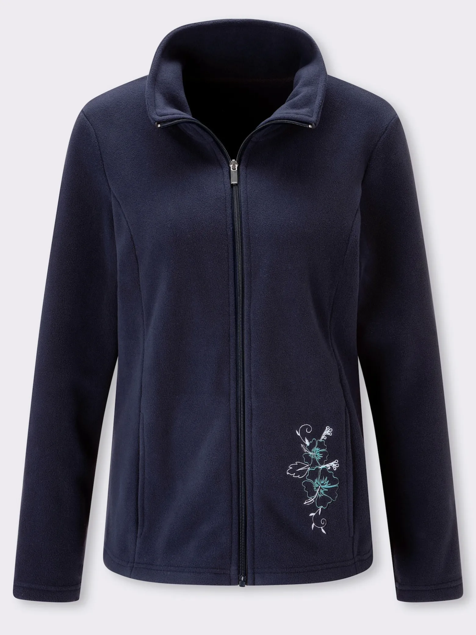 Fleecejacke mit Blütenstickerei