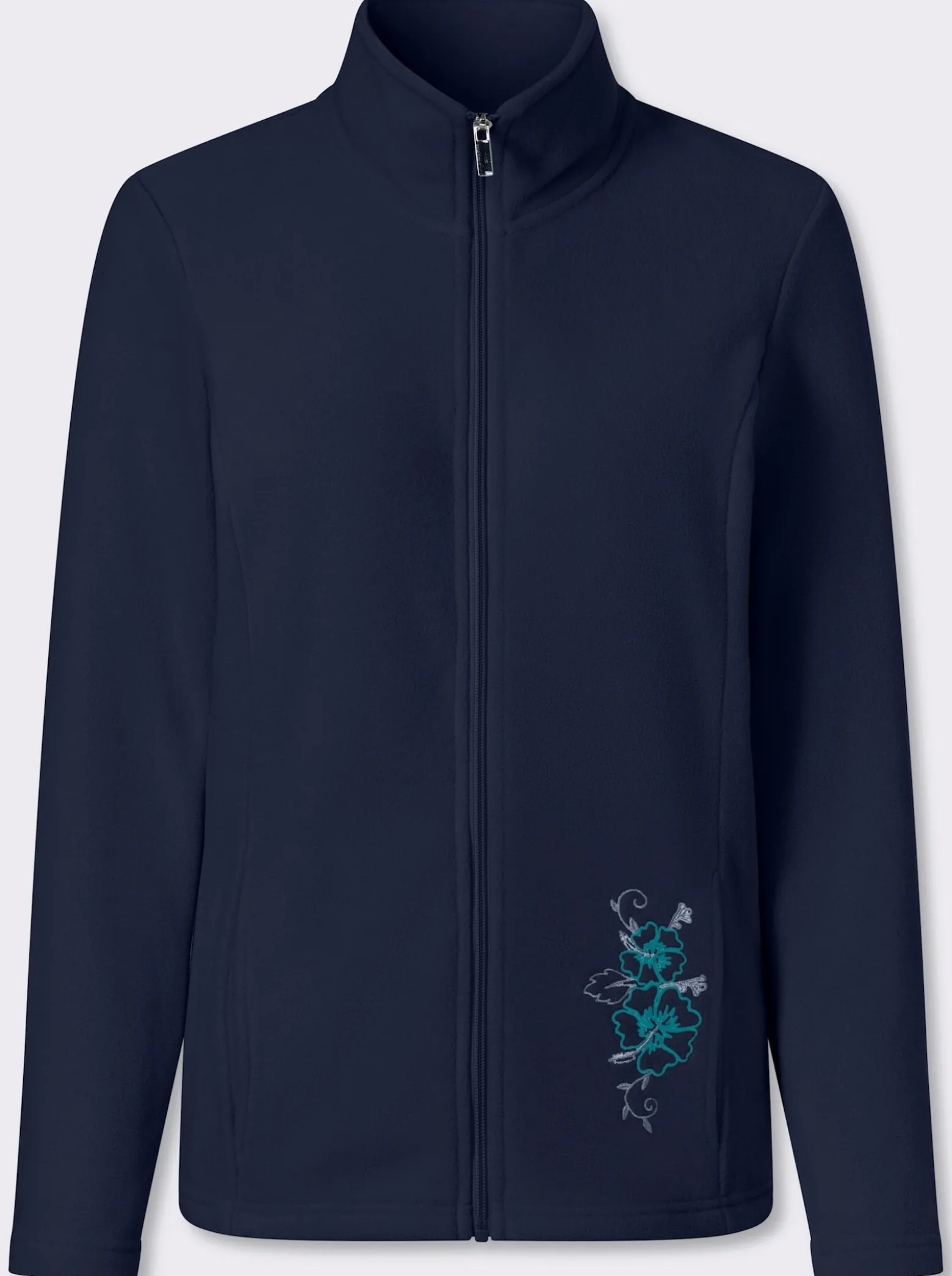 Fleecejacke mit Blütenstickerei
