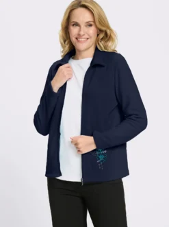 Fleecejacke mit Blütenstickerei