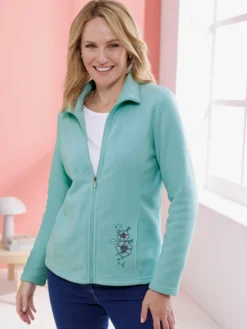 Fleecejacke mit Blütenstickerei