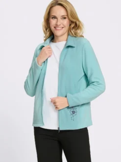 Fleecejacke mit Blütenstickerei