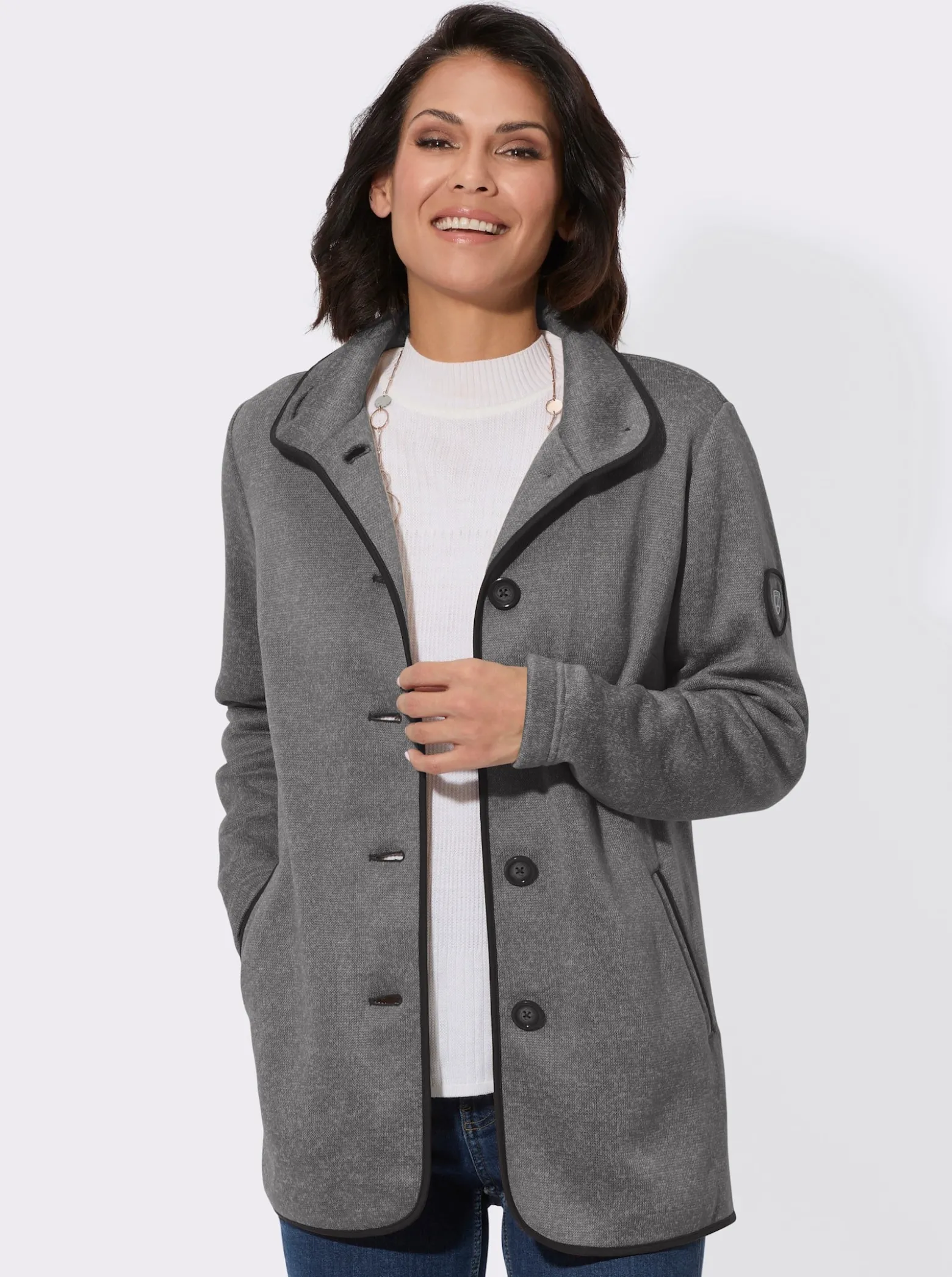 Fleecejacke mit hohen Seitenschlitzen