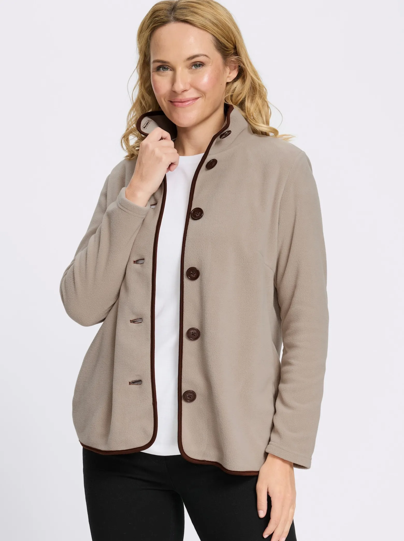 Fleecejacke mit Kontrast-Paspeln