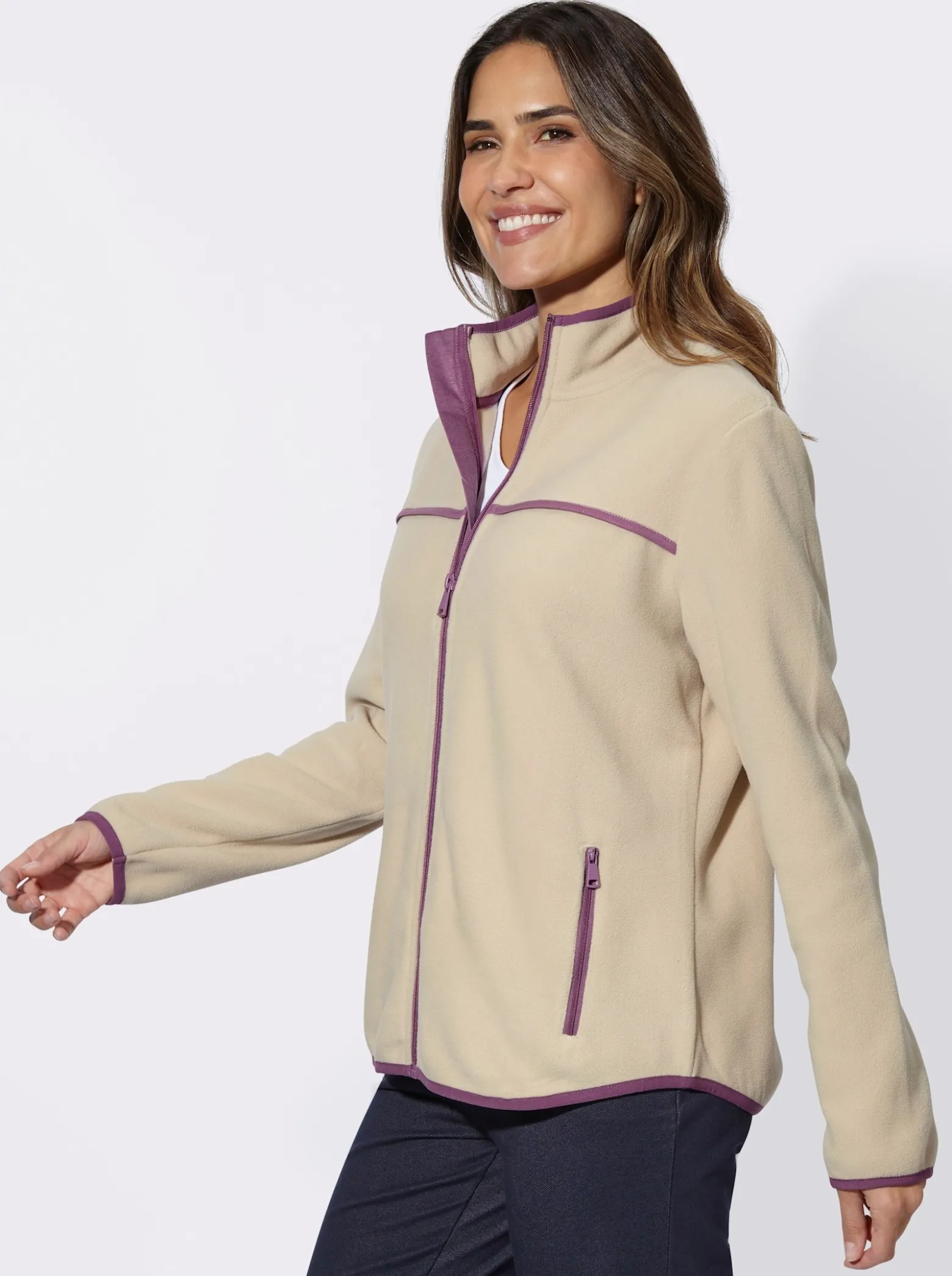 Fleecejacke mit Kontrast-Paspelierung