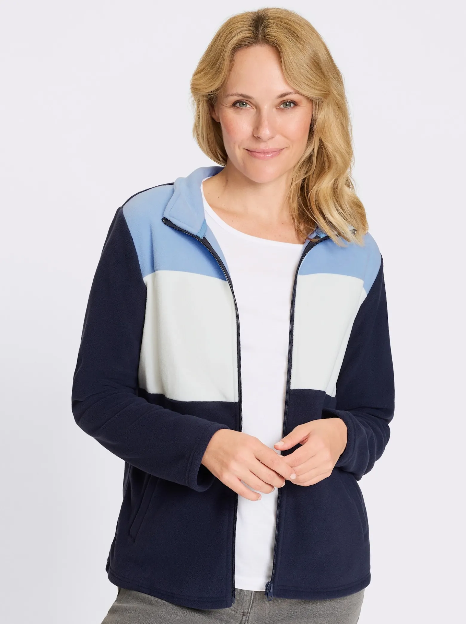 Fleecejacke mit mehrfarbigem Vorderteil