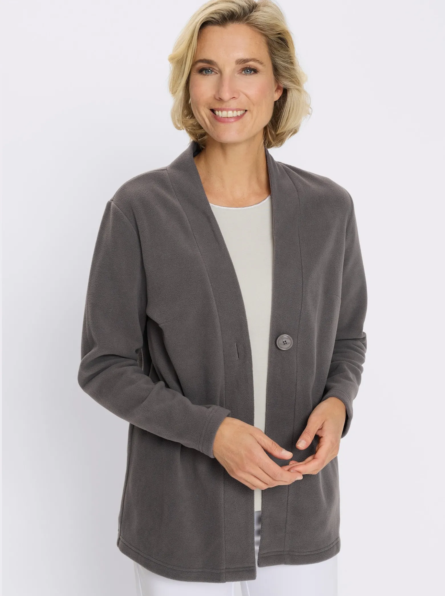Fleecejacke mit V-Ausschnitt