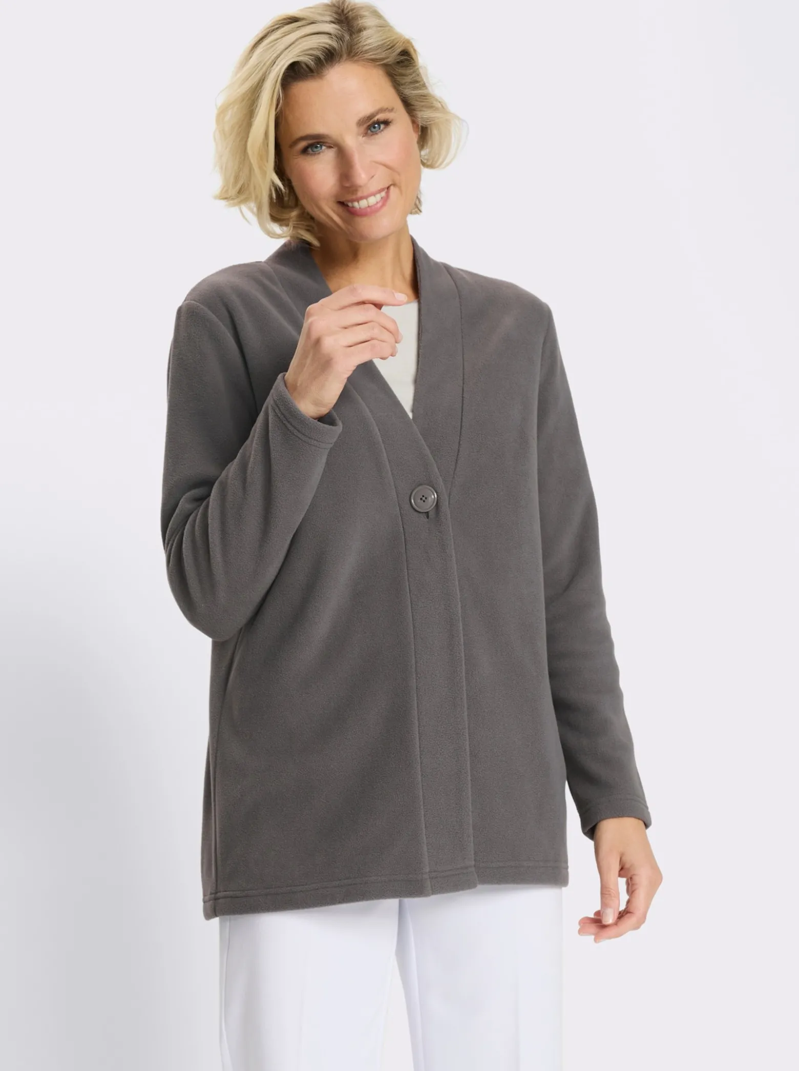 Fleecejacke mit V-Ausschnitt