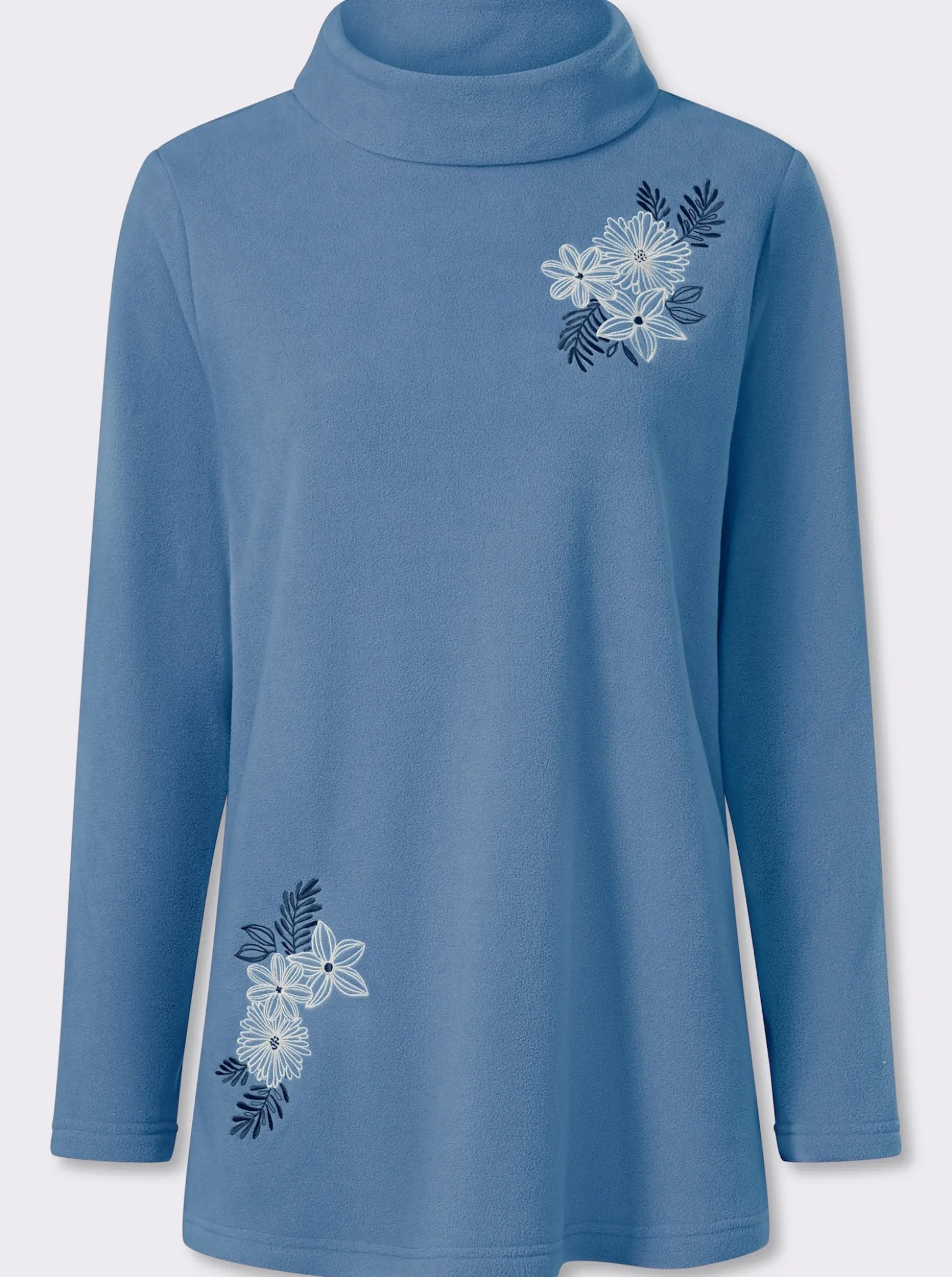 Fleeceshirt in Longform mit Stehkragen