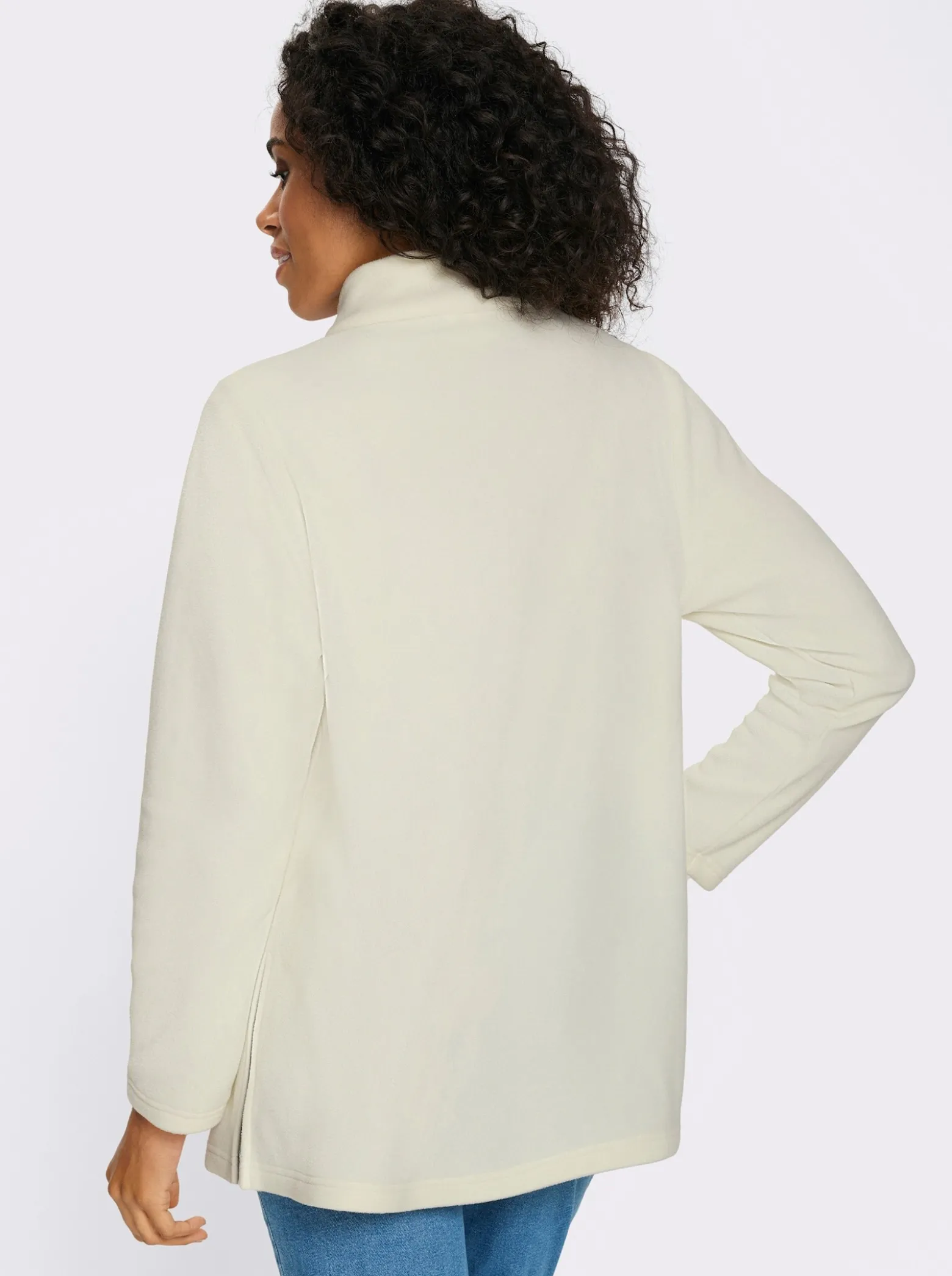 Fleeceshirt in Longform mit Stehkragen