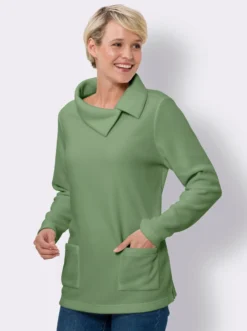 Fleeceshirt mit asymmetrischem Kragen