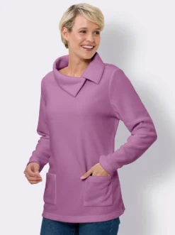 Fleeceshirt mit asymmetrischem Kragen