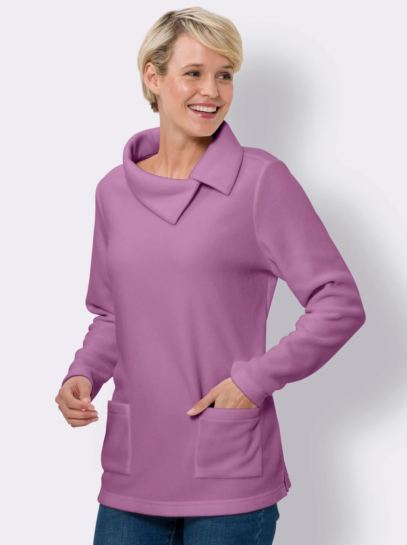 Fleeceshirt mit asymmetrischem Kragen