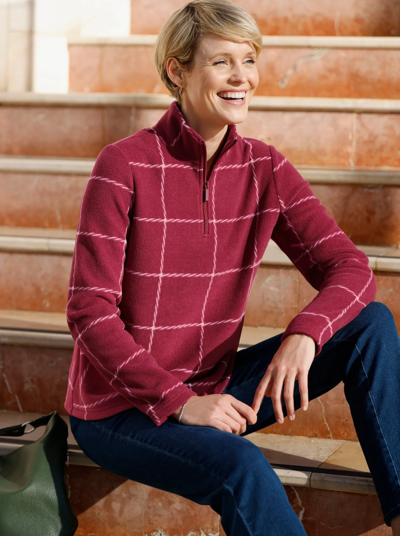 Fleeceshirt mit Karo-Muster