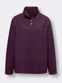 Fleeceshirt mit Stehkragen und Druckknopfleiste