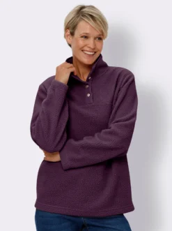 Fleeceshirt mit Stehkragen und Druckknopfleiste