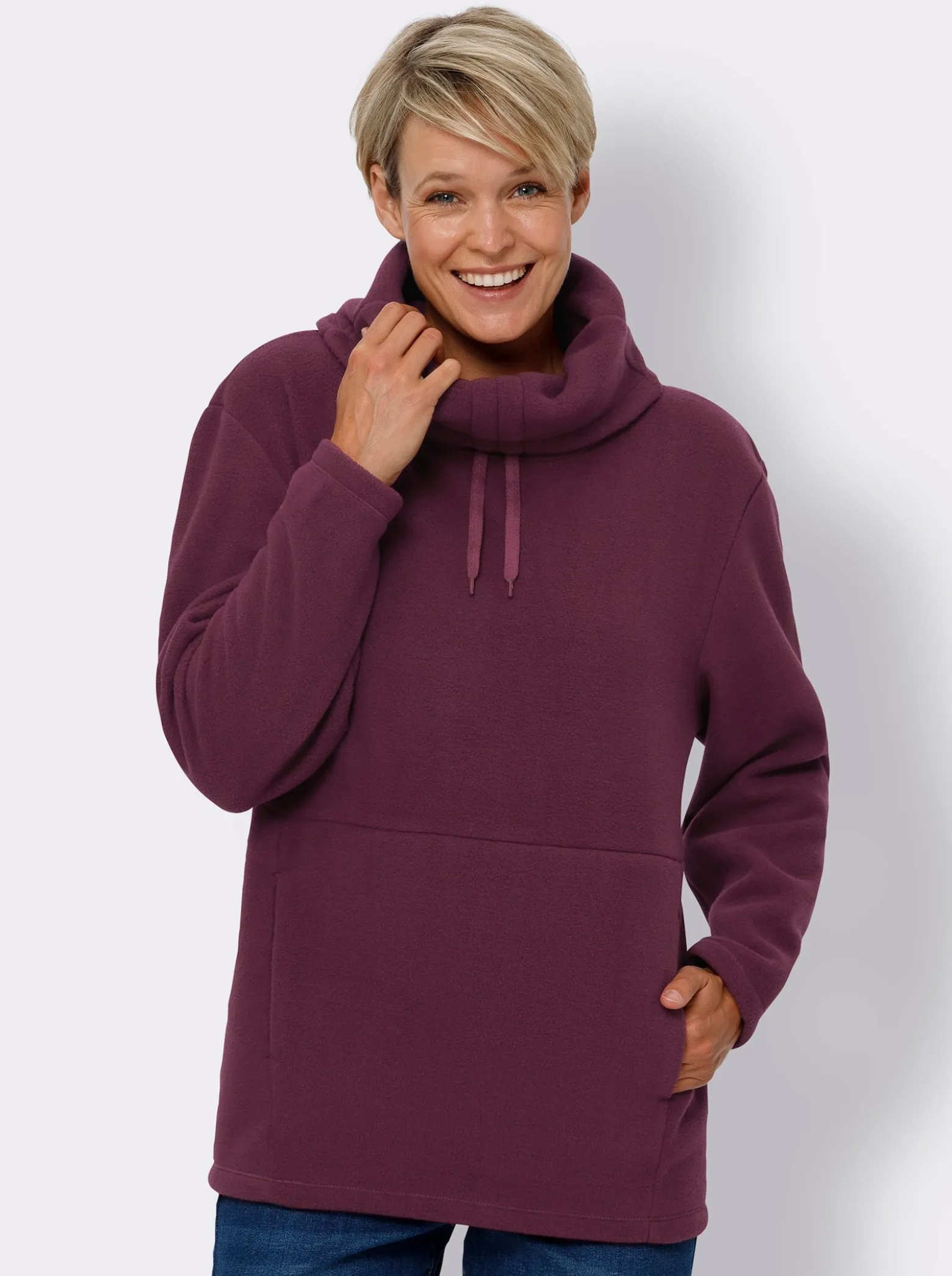 Fleeceshirt mit weitem Rollkragen