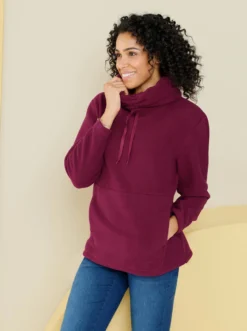 Fleeceshirt mit weitem Rollkragen