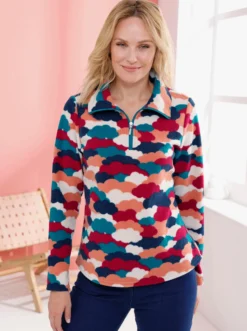 Fleeceshirt mit Wolken-Muster allover