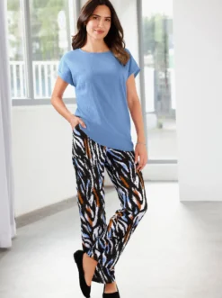 Freizeithose mit Animal-Print, reine Viskose