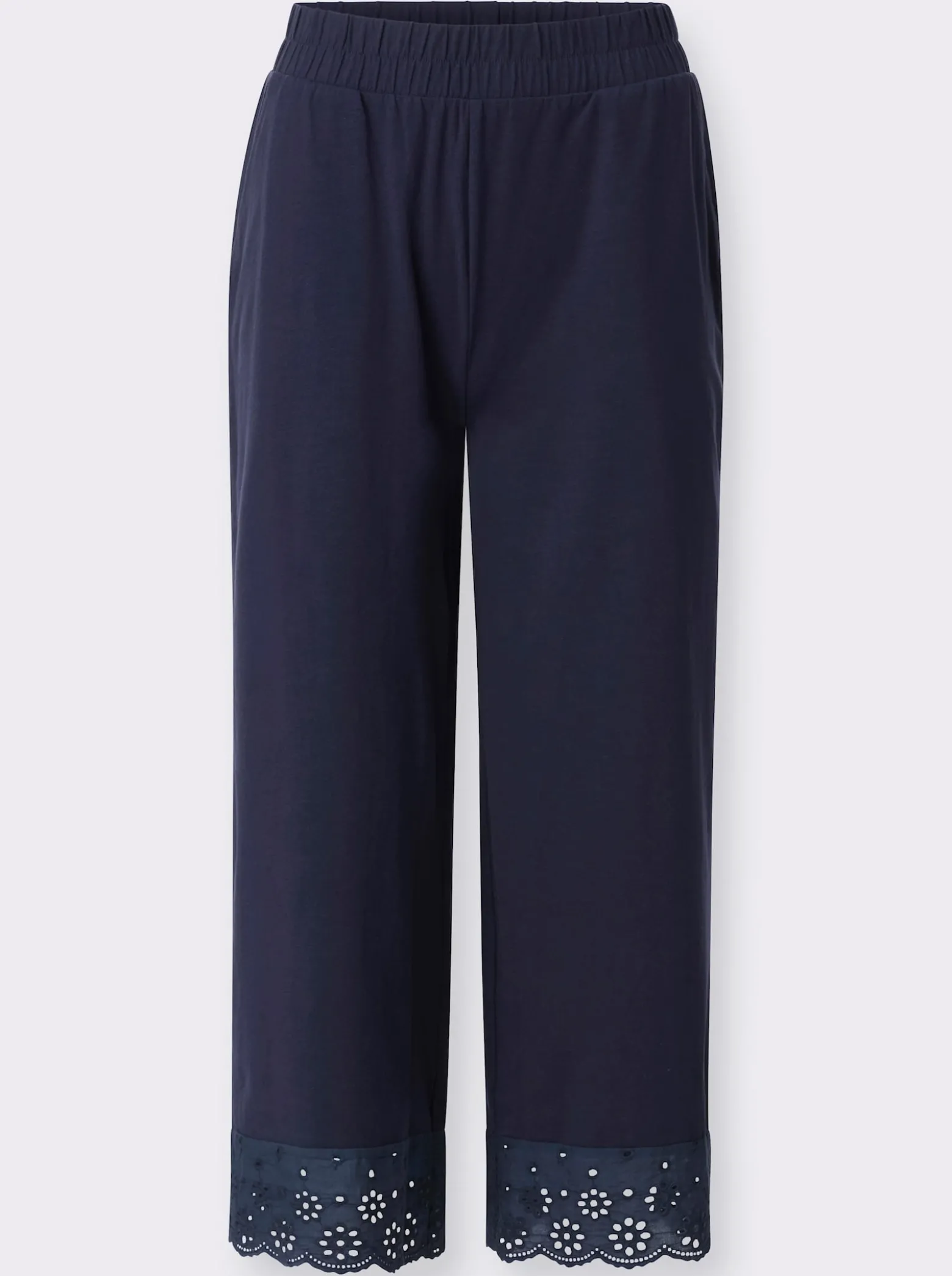 Freizeithose mit Lochstickerei-Bordüre