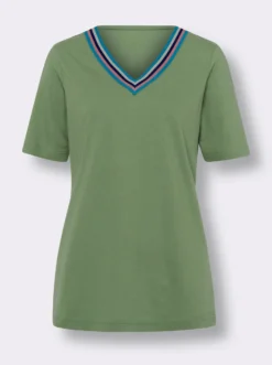 Freizeitshirt mit gestreiftem Zierband