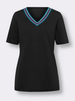 Freizeitshirt mit gestreiftem Zierband