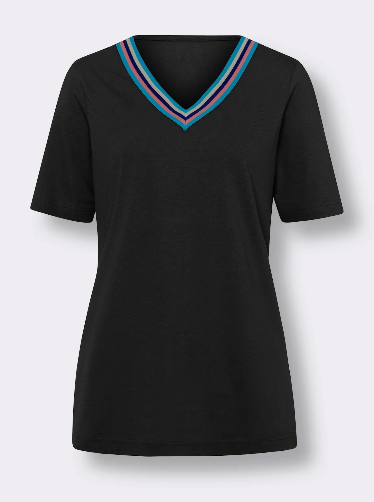 Freizeitshirt mit gestreiftem Zierband