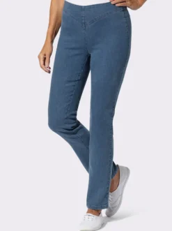 Gerade Jeans mit v-förmiger Passe vorne