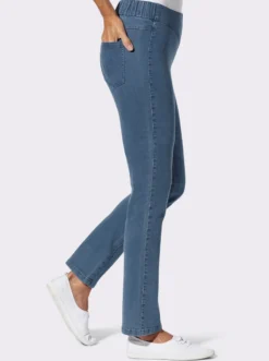 Gerade Jeans mit v-förmiger Passe vorne