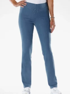 Gerade Jeans mit v-förmiger Passe vorne
