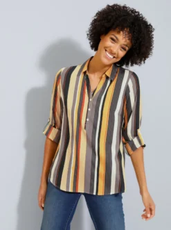Gestreifte Bluse in Schlupfform, Crêpe