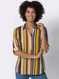 Gestreifte Bluse in Schlupfform, Crêpe