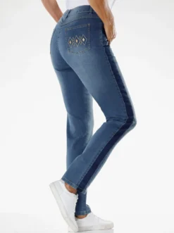 High-waist-Jeans mit goldfarbener Stickerei