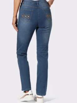 High-waist-Jeans mit goldfarbener Stickerei